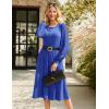 imageGRACE KARIN Womens 2025 Casual Long Lace Sleeve Dresses Summer Flowy Crewneck A Line Plain Midi Dress with PocketsRoyal Blue