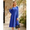 imageGRACE KARIN Womens 2025 Casual Long Lace Sleeve Dresses Summer Flowy Crewneck A Line Plain Midi Dress with PocketsRoyal Blue