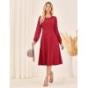 imageGRACE KARIN Womens 2025 Casual Long Lace Sleeve Dresses Summer Flowy Crewneck A Line Plain Midi Dress with PocketsWine Red