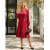 imageGRACE KARIN Womens 2025 Casual Long Lace Sleeve Dresses Summer Flowy Crewneck A Line Plain Midi Dress with PocketsWine Red