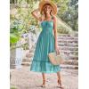 imageGRACE KARIN Womens 2025 Summer Dress Casual Sleeveless Spaghetti Strap Smocked Ruffle Beach Long Maxi Dress with PocketsBlue Green