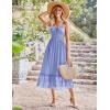 imageGRACE KARIN Womens 2025 Summer Dress Casual Sleeveless Spaghetti Strap Smocked Ruffle Beach Long Maxi Dress with PocketsBlue Grey