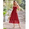 imageGRACE KARIN Womens 2025 Summer Dress Casual Sleeveless Spaghetti Strap Smocked Ruffle Beach Long Maxi Dress with PocketsRed