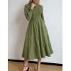 imageGRACE KARIN Womens Fall Long Sleeve Dresses 2025 Wedding Guest Midi Dress Smocked A Line Flowy Dresses with PocketsArmy Green