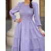 imageGRACE KARIN Womens Fall Long Sleeve Dresses 2025 Wedding Guest Midi Dress Smocked A Line Flowy Dresses with PocketsPurple