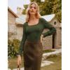 imageGRACE KARIN Womens Fall Long Sleeve Trendy Tops 2025 Square Neck Ribbed Casual Shirts Cozy Basic SweaterArmy Green