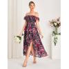 imageGRACE KARIN Womens Floral Print Maxi Dress Off Shoulder Smocked A Line Flowy Ruffle Wedding Guest Dresses with PocketsBlack Flower
