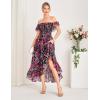 imageGRACE KARIN Womens Floral Print Maxi Dress Off Shoulder Smocked A Line Flowy Ruffle Wedding Guest Dresses with PocketsBlack Flower