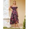 imageGRACE KARIN Womens Floral Print Maxi Dress Off Shoulder Smocked A Line Flowy Ruffle Wedding Guest Dresses with PocketsBlack Flower