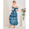 imageGRACE KARIN Womens Floral Print Maxi Dress Off Shoulder Smocked A Line Flowy Ruffle Wedding Guest Dresses with PocketsBlue Flower