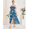 imageGRACE KARIN Womens Floral Print Maxi Dress Off Shoulder Smocked A Line Flowy Ruffle Wedding Guest Dresses with PocketsBlue Flower