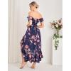 imageGRACE KARIN Womens Floral Print Maxi Dress Off Shoulder Smocked A Line Flowy Ruffle Wedding Guest Dresses with PocketsNavy Flower