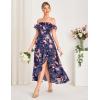 imageGRACE KARIN Womens Floral Print Maxi Dress Off Shoulder Smocked A Line Flowy Ruffle Wedding Guest Dresses with PocketsNavy Flower