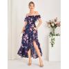imageGRACE KARIN Womens Floral Print Maxi Dress Off Shoulder Smocked A Line Flowy Ruffle Wedding Guest Dresses with PocketsNavy Flower