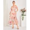imageGRACE KARIN Womens Floral Print Maxi Dress Off Shoulder Smocked A Line Flowy Ruffle Wedding Guest Dresses with PocketsOrange Flower