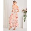 imageGRACE KARIN Womens Floral Print Maxi Dress Off Shoulder Smocked A Line Flowy Ruffle Wedding Guest Dresses with PocketsOrange Flower