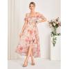 imageGRACE KARIN Womens Floral Print Maxi Dress Off Shoulder Smocked A Line Flowy Ruffle Wedding Guest Dresses with PocketsOrange Flower