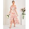 imageGRACE KARIN Womens Floral Print Maxi Dress Off Shoulder Smocked A Line Flowy Ruffle Wedding Guest Dresses with PocketsOrange Flower