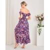 imageGRACE KARIN Womens Floral Print Maxi Dress Off Shoulder Smocked A Line Flowy Ruffle Wedding Guest Dresses with PocketsPurple Flower