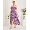 imageGRACE KARIN Womens Floral Print Maxi Dress Off Shoulder Smocked A Line Flowy Ruffle Wedding Guest Dresses with PocketsPurple Flower