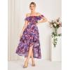 imageGRACE KARIN Womens Floral Print Maxi Dress Off Shoulder Smocked A Line Flowy Ruffle Wedding Guest Dresses with PocketsPurple Flower