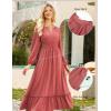 imageGRACE KARIN Womens Long Sleeve Maxi Dresses 2025 Flowy Fall Dresses Casual Crew Neck Dress Elastic Waist with PocketsBegonia Red