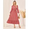 imageGRACE KARIN Womens Long Sleeve Maxi Dresses 2025 Flowy Fall Dresses Casual Crew Neck Dress Elastic Waist with PocketsBegonia Red
