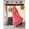 imageGRACE KARIN Womens Long Sleeve Maxi Dresses 2025 Flowy Fall Dresses Casual Crew Neck Dress Elastic Waist with PocketsBegonia Red
