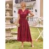 imageGRACE KARIN Womens V Neck Short Sleeve Buttons Floral Lace Wedding Dress Bridesmaid Cocktail Party Maxi DressWine Red