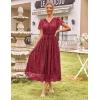 imageGRACE KARIN Womens V Neck Short Sleeve Buttons Floral Lace Wedding Dress Bridesmaid Cocktail Party Maxi DressWine Red