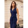 imageGRACE KARIN Womens Wear to Work Sleeveless Ruched Bodycon Office Pencil Midi Dresses with BeltNavy Blue