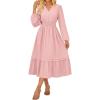 imageGRACE KARIN 2025 Womens Casual Fall Long Sleeve Midi Dresses VNeck Smocked Tiered DressWedding Guest DressLight Pink