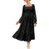 imageGRACE KARIN 2025 Womens Long Sleeve Floral Wedding Guest DressSquare Neck Boho Maxi Dress Flowy Elegant Fall DressBlack