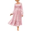 imageGRACE KARIN 2025 Womens Long Sleeve Floral Wedding Guest DressSquare Neck Boho Maxi Dress Flowy Elegant Fall DressLight Pink
