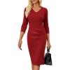 imageGRACE KARIN 2025 Womens Wear to Work Bodycon Dresses 34 Sleeve V Neck Business Casual Elegant Office Pencil DressRed
