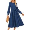 imageGRACE KARIN Casual Long Sleeve Dress 2025 A Line Fall Sweater Dresses Ribbed Crew Neck Midi Dress with PocketBlue