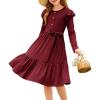 imageGRACE KARIN Girls Fall Long Sleeve Dress for Girl Rullfe Button Casual Flowy Tiered Dresses with Pocket 614YearsWine Red