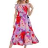imageGRACE KARIN Girls Floral Dress Flutter Sleeve Square Neck Tiered Midi Dress Smocked Flared Aline Dress 514YBig Flowers on Purple