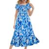imageGRACE KARIN Girls Floral Dress Flutter Sleeve Square Neck Tiered Midi Dress Smocked Flared Aline Dress 514YBlue Leaves