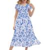 imageGRACE KARIN Girls Floral Dress Flutter Sleeve Square Neck Tiered Midi Dress Smocked Flared Aline Dress 514YBlue and White Floral