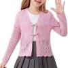 imageGRACE KARIN Girls Long Sleeve Cardigan Sweater Tie Front Bow V Neck Crochet Knit Lightweight Shrug 512 YearsPink