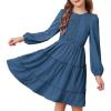 imageGRACE KARIN Girls Long Sleeve Fall Dress Casual Party Teen Swiss Dot Ruffle Tiered Lace Dresses for 714 YearsDeep Blue