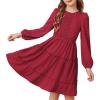 imageGRACE KARIN Girls Long Sleeve Fall Dress Casual Party Teen Swiss Dot Ruffle Tiered Lace Dresses for 714 YearsRed