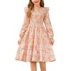 imageGRACE KARIN Girls Long Sleeve Fall Floral Dress Ruffle Round Neck Smocked Layered HemBeige Flower