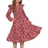 imageGRACE KARIN Girls Long Sleeve Fall Floral Dress Ruffle Round Neck Smocked Layered HemWine Red Flower