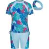 imageGRACE KARIN Girls Rash Guard Swimsuit Short Sleeve Two Piece Bathing Suit 612YBlue Leaves