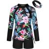 imageGRACE KARIN Girls Swimsuit Long Sleeve Rashguard Set 2Piece Bathing Suit 612YColorful Leaves