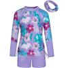 imageGRACE KARIN Girls Swimsuit Long Sleeve Rashguard Set 2Piece Bathing Suit 612YPurple Floral