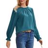 imageGRACE KARIN Long Sleeve Blouses for Women Dressy Casual Tops Frill Neck Shirt Business Office OutfitsPeacock Bluelong Sleeve