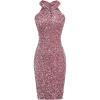 imageGRACE KARIN Sequin Dress for Women Sleeveless Sparkly Glitter Halter Dress Bodycon Mini Club Dresses 2025Gray Pink
